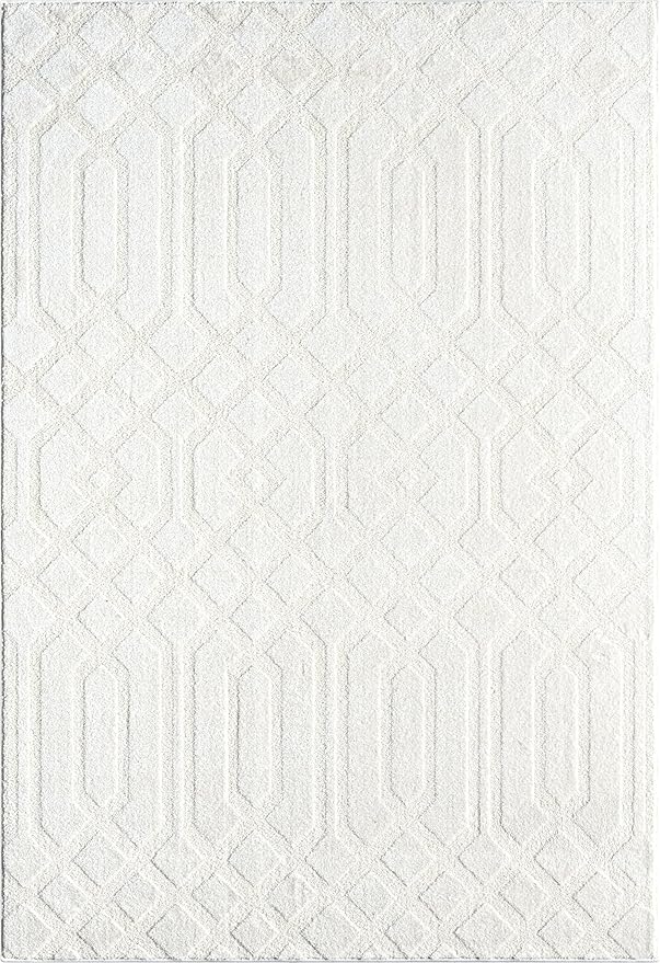 Abani Cozy Cream Area Rug for Living Room, Bedroom - Geometric Diamond Pattern - 8' x 10' - Durable & Easy to Clean