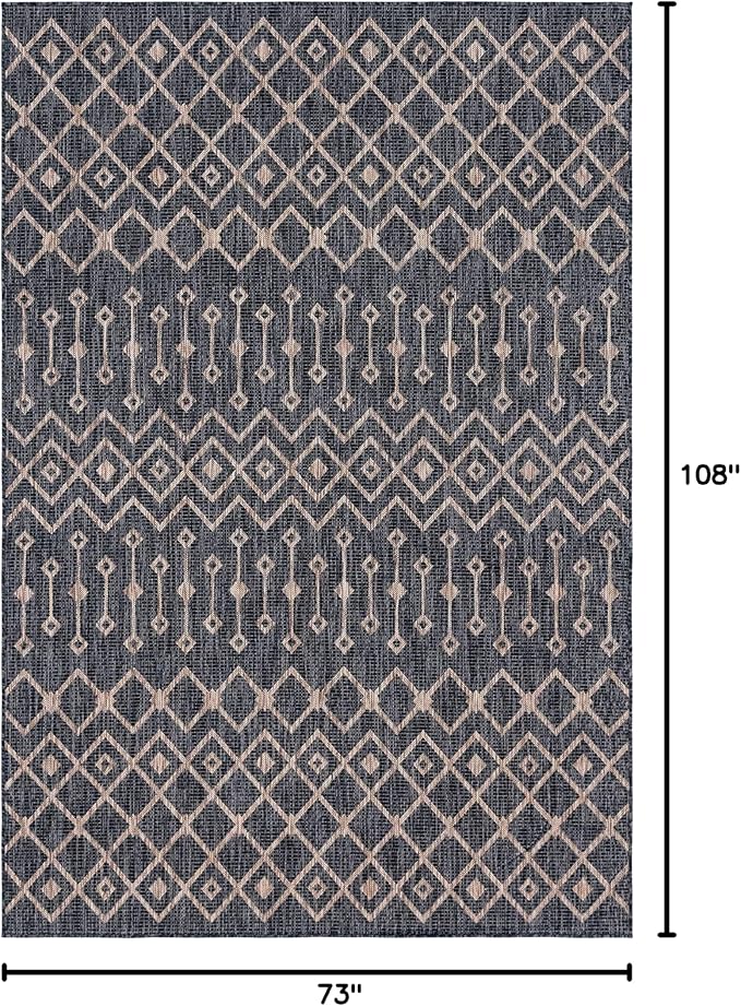Unique Loom Outdoor Trellis Collection Area Rug - Tribal Trellis (6' 1" x 9' Rectangle, Charcoal Gray/ Natural)