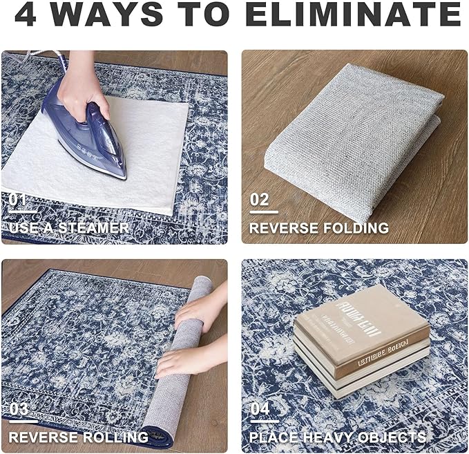 KILOCOCO Runner for Hallway 2.6x16 Runner Rug Printed Vintage Floral Washable Rug Kitchen Runners Soft Non-Slip Low Pile Hallway Runners Laundry Room Distressed Boho Rugs, Blue