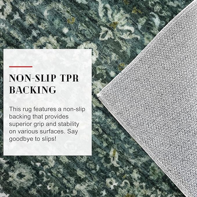 Vintage Floral 2x6 Runner Rug, Dark Green Washable Kitchen Runner Rug Non-Slip Hallway Rug Runner Boho Thin Printed Faux Wool Super Soft Carpet for Entryway Bedroom Laundry Room Indoor