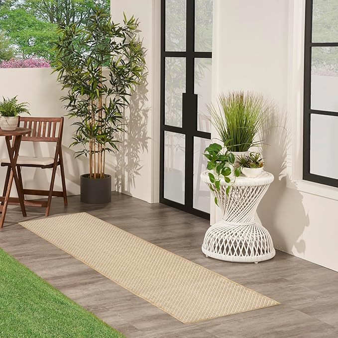 Nourison Home Courtyard Natural 2' x 6' Area Rug - Easy Clean, Non Shedding, Bed Room, Living Room, Dining Room, Kitchen (6' Runner)