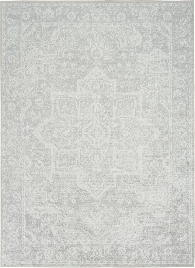 Nourison Home Astra Machine Washable Grey 5'3" x 7' Area Rug - Easy Clean, Non Shedding, Bed Room, Living Room, Dining Room, Kitchen (5' x 7')