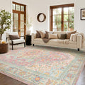 Kokia 9x12 Washable Area Rugs Blossom Pink with Vintage Orient Design, Soft Rug for Living Room or Bedroom, Non-Slip Low Pile Stain Resistance Features, Distressed Medallion Pattern