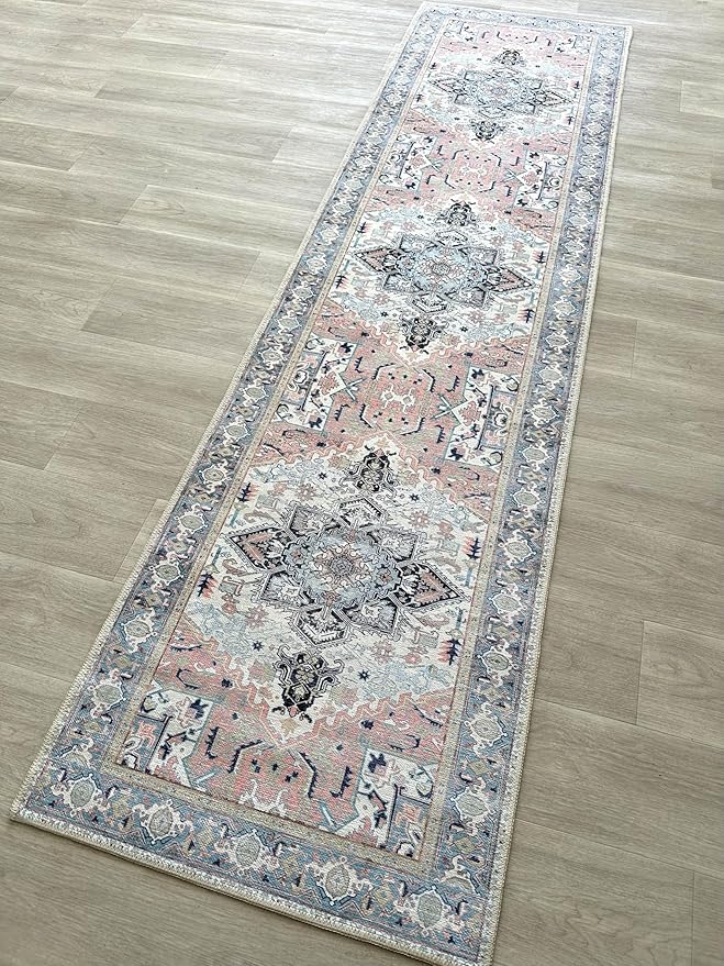 Fame Living Faded Oushak Rug, Turkish Vintage Floral Pastel Large Oversized Area Rugs for Living Room Dining Bedroom Kitchen Bathroom Nursery (848CrNv, 2' x 3')