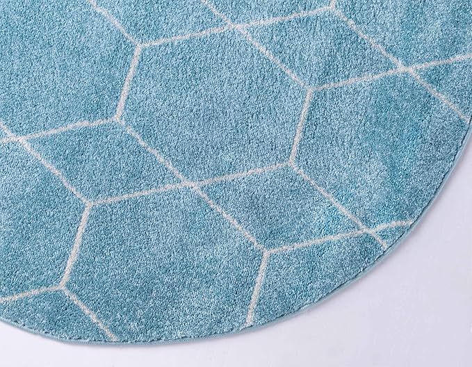 Unique Loom Trellis Frieze Collection Area Rug - Geometric (5' 1" Round Light Blue/Ivory)