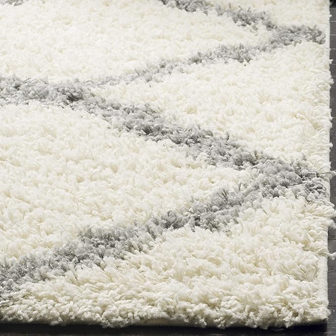 SAFAVIEH Dallas Shag Collection Area Rug - 4' Square, Ivory & Grey, Trellis Design, Non-Shedding & Easy Care, 1.5-inch Thick Ideal for High Traffic Areas in Living Room, Bedroom (SGD257F)
