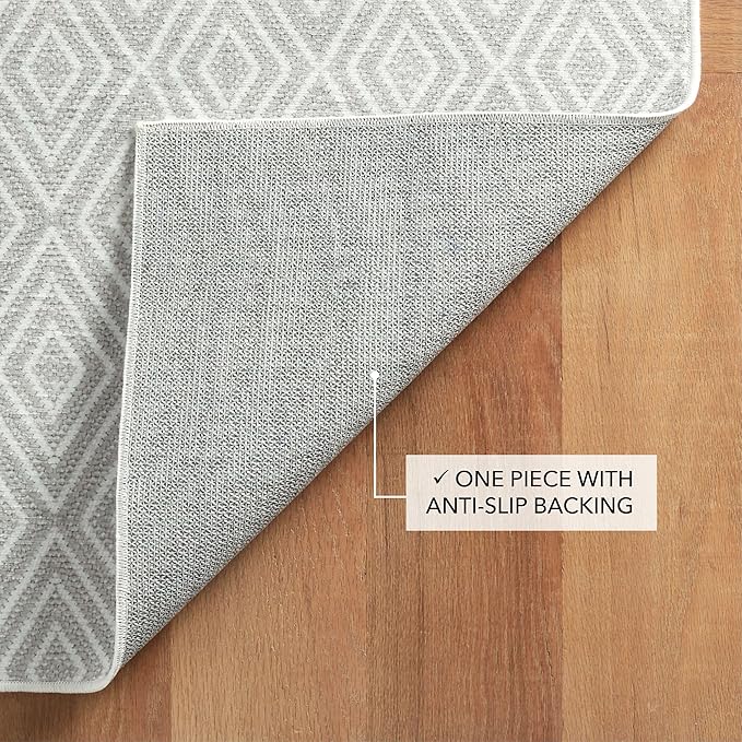 Dash and Albert Diamond Machine Washable Area Rug - 5' x 8' Platinum/White - Diamond Accent Rug - Anti-Slip Backing, Lightweight, Machine Washable, High Traffic Areas Kitchen, Mudroom, Laundry Room