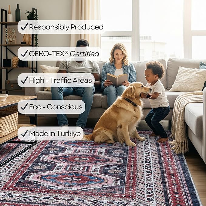 Fame Rugs Turkish Rug. Washable Vintage Oriental Antique Inspired Traditional Doormat Small Modern Area Rugs Luxury Entryway Entry Bedroom Bathroom Kitchen (400RN, 2'5 x 9'8)
