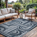 CAMILSON Indoor Outdoor Rug, Navy Blue 6x9 Geometric Arch Striped Area Rugs for Patio and Home Areas, Easy-Cleaning Non-Shedding Living Room, Garden and Deck Washable Outside Carpet (6 x 9)