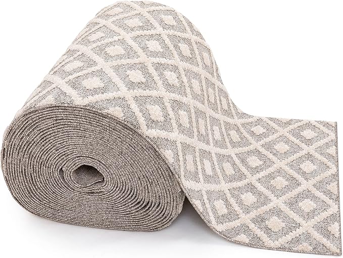 Well Woven Custom Size Hallway Stair Runner - Choose Your Length - Ainsley Ivory Diamond Trellis Geometric Tribal - 31 Inches Wide x 13 Feet Long Runner (31" x 13' Runner) Rug