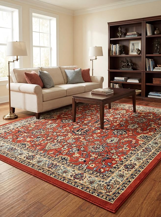 Rugs.com Yasmin Collection Rug – 8 Ft Square Terracotta Medium Rug Perfect for Living Rooms, Kitchens, Entryways