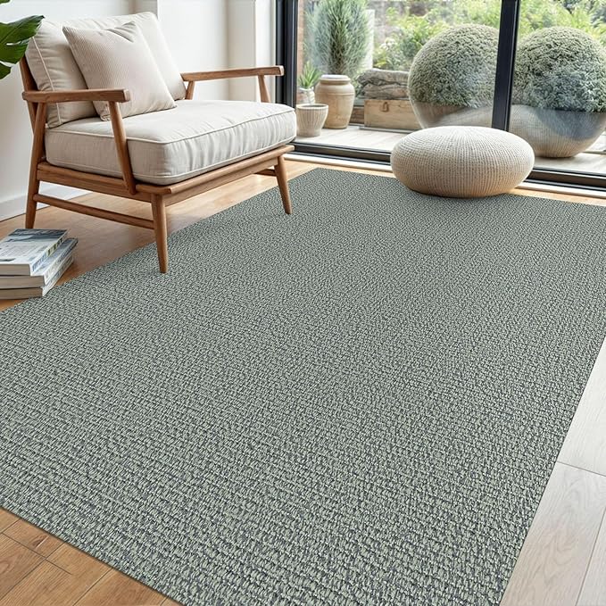 EARTHALL Washable Area Rug 4x6 Ft Non Slip Rugs for Entryway Braided Throw Rugs with Rubber Backing Bedroom Carpet Cotton Entry Rug Woven Floor Carpets for Bedroom Dining Room Living Room, Green/Grey