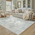 6x9 Washable Area Rug Blue Cream Abstract Living Room Bedroom Carpet Neutral Modern Non-Slip Soft Low Pile Lightweight Vacuumable Throw Rug for Dining Room Kitchen