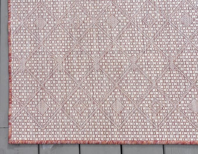 Unique Loom Outdoor Trellis Collection Area Rug - Tribal Trellis (10' x 13' 1" Rectangle, Rust Red/ Ivory)