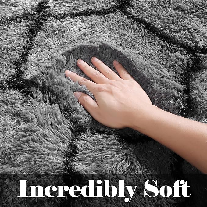 ONASAR 6x9 Area Rugs for Living Room Bedroom, Washable Large Fluffy Grey and Black Throw Rug, Geometric Soft Plush Shaggy Fuzzy Floor Carpet for Nursery Kids Girls Boys Teen Dorm Home Office Decor
