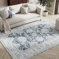 jinchan Fiora 4x6 Area Rugs for Bedroom - Machine Washable Distressed Vintage Floral Design Stain Resistant Boho Carpet Ultra-Thin Low Pile Non-Slip Rug for Living Room Dining Room (4‘x6', Dark Blue)