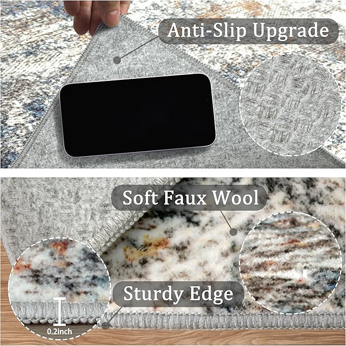 2x3 Machine Washable Area Rug for Entryway, Multicolor Modern Vintage Abstract Rug Non-Slip Low Pile Soft Faux Wool Small Carpet, Kids and Pets Friendly for Bedroom Kitchen Hallway Home Decor Rug