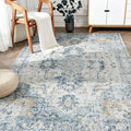 jinchan Area Rug 6x9 Washable Living Room Rug Vintage Indoor Large Floor Cover Distressed Lightweight Non-Slip Low Pile Thin Mat Accent Stain Resistant Carpet for Bedroom Dining Room Office Blue