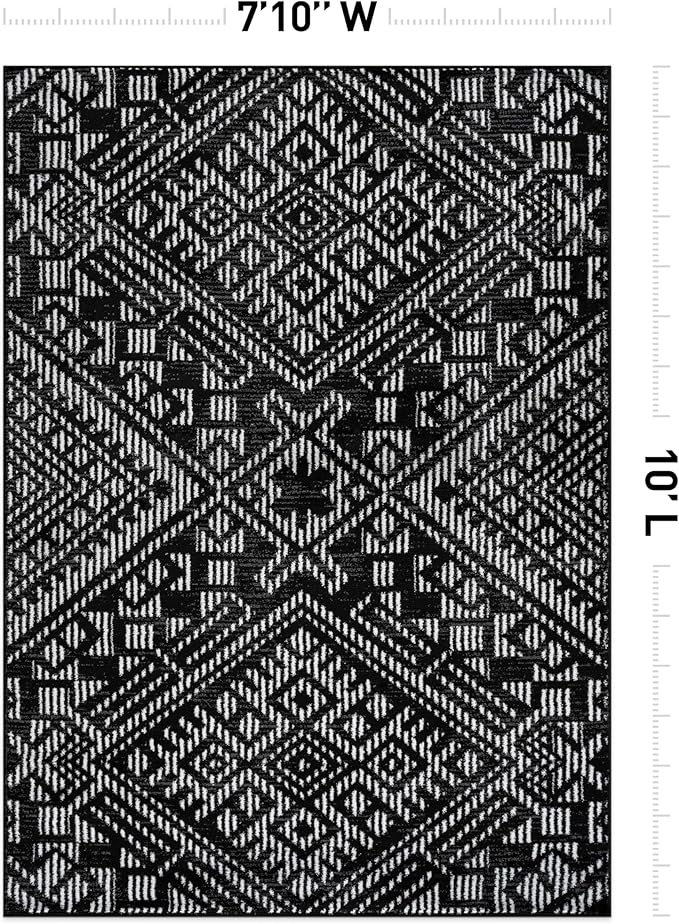 Rugshop Boho Black Tribal Area Rug– Modern Indoor Carpet for Living Room, Bedroom, or Entryway – Non-Shedding, Low Pile Geometric Design 7' 10" x 10'