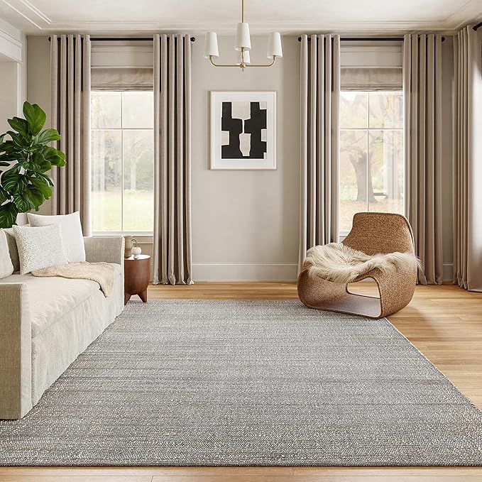 nuLOOM 5x8 Elfriede Jute & Cotton Hand Woven Area Rug, Grey, Solid Rustic Farmhouse Style, Weaved Design, Natural Fiber, For Bedroom, Living Room, Dining Room, Hallway, Office, Entryway