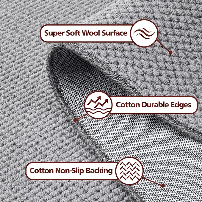 ANSSO Wool Area Rugs 9x12 Living Room,80% Merino Wool and 20% Cotton Soft Tufted Area Rug with Cotton Non-Slip Backing,Large Area Rug for Bedroom Bedroom, Dining and Home Office (Dark Gray)