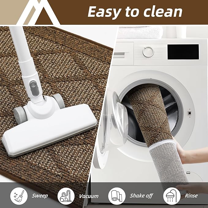 COSY HOMEER Non-Slip Door Mat 20"x32", Entryway Rugs Low Profile Absorbent Dirt Trapper Doormat for Front Entrance, Washable Polypropylene Entry Mat (Brown)