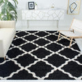 SAFAVIEH Area Rug 8x10 - Dallas Shag Collection - Large - Black & Ivory, Trellis Pattern, Non-Shedding & Easy Cleaning, Plush Thick Pile, Ideal for Living Room, Bedroom, Dining Space (SGD257Z)