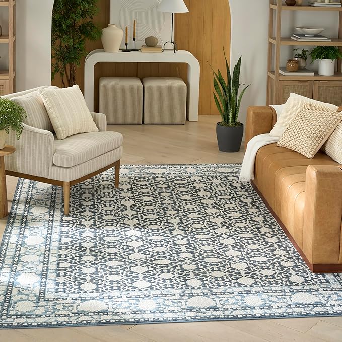 Nourison Home Grace Blue 7'10" x 9'10" Area Rug - Easy Clean, Non Shedding, Bed Room, Living Room, Dining Room, Kitchen (8' x 10')