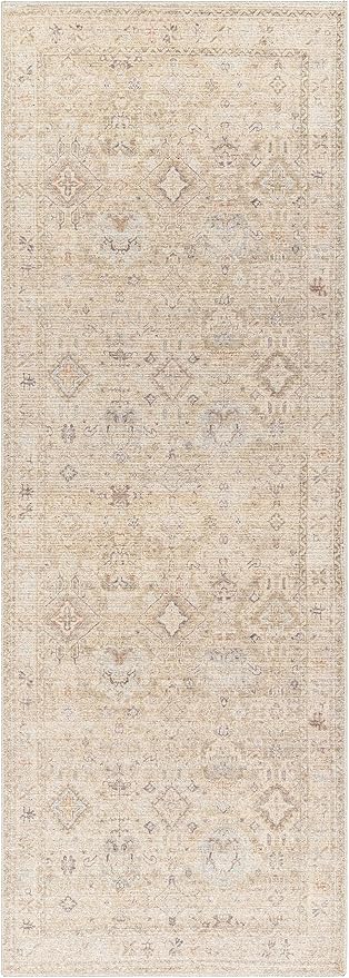 Hauteloom Nakia Bohemian Vintage Medallion Area Rug - Damask Floral Fade Look Carpet for Living Room, Farmhouse - Ivory, Cream, Medium Brown - 5'3" x 7' (5x7 Area Rug)