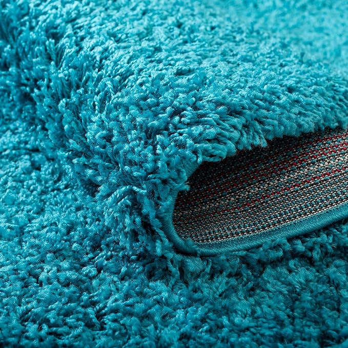 Unique Loom Solid Shag Collection Area Rug (5' 1" Round, Turquoise)
