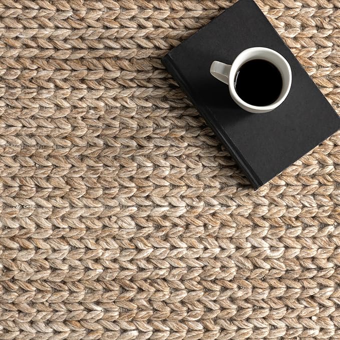 Nuloom Penelope Tan, 7'6" x 9'6", Hand-Braided, Wool & Cotton, Soft and Textured, High Traffic, Stain Resistant, Easy Clean, Durable Area Rug for Bedroom, Living Room, Dining, Foyer, Entryway