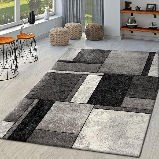 Paco Home Area Rug Modern Geometric Pattern in Grey White, Size: 4' x 5'7"