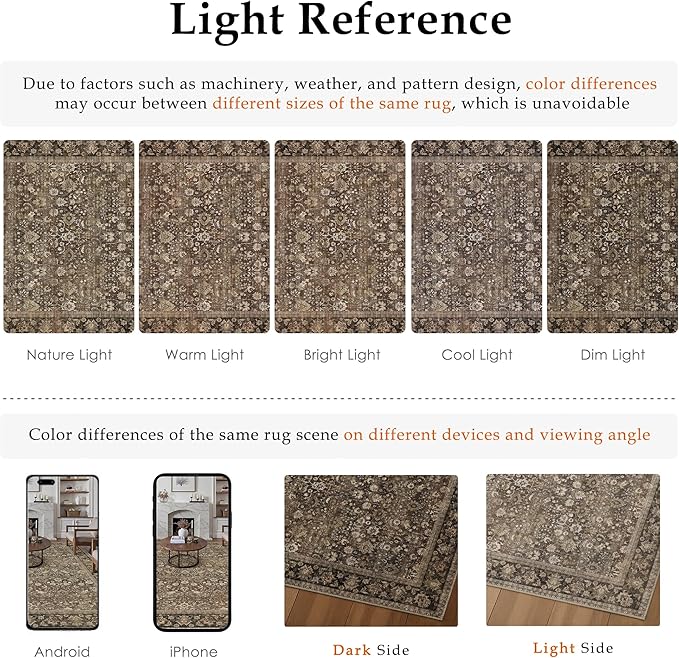 HUGEAR 2'6''x8 Runner Rug Machine Washable Brown Hallway Area Rug Indoor Accent Rugs Floral Low Pile Carpet Soft Throw Rugs Bedroom Living Room Office Dining Kitchen Laundry Non Slip