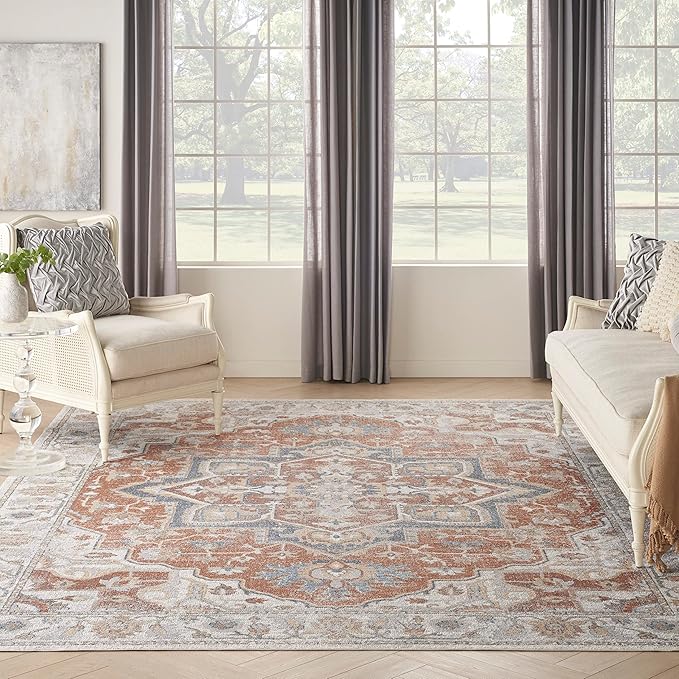 Nourison Home Astra Machine Washable Traditional Gold/Multicolor 9' x 12' Area Rug, Easy Clean, Non Shedding, Bed Room, Living Room, Dining Room, Kitchen (9x12)