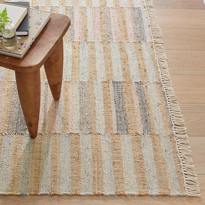 Dash & Albert Ravel Stripe Blue Handwoven Wool Rug, 8.5 X 11.5 Feet, Blue Geometric Pattern