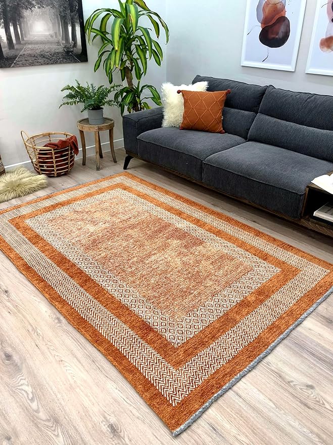 Alfa Rich 3x5 Burnt Orange Washable Area Rugs for Living Room Bedroom Kitchen Cotton Decor Runner