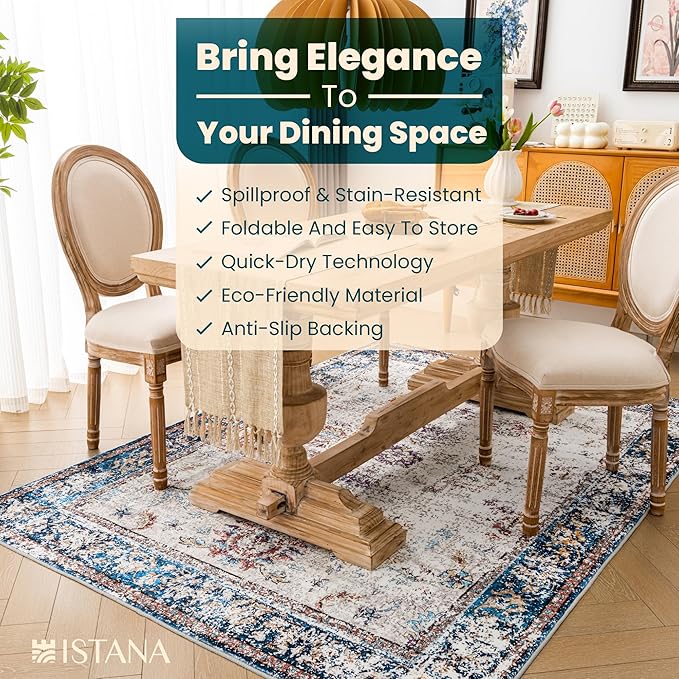 Istana 4x6 Rug - Multi Colors Area Rugs 4x6 - Kid & Pet Friendly Machine Washable Rugs - 4 x 6 Area Rug Non Slip & Non Shedding Area Rug - Foldable Rug for Room for Bedroom