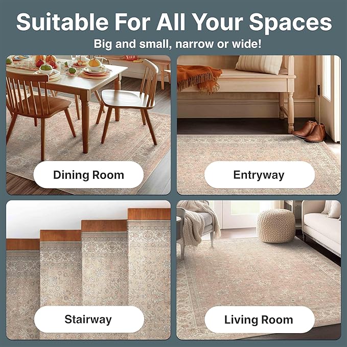 Well Woven Asha Rome Beige Cream 7'7" x 9'10" Area Rug - Oriental Floral Pattern, Easy Clean, Floor-Friendly Backing - for Living Room, Bedroom, and Dining Room