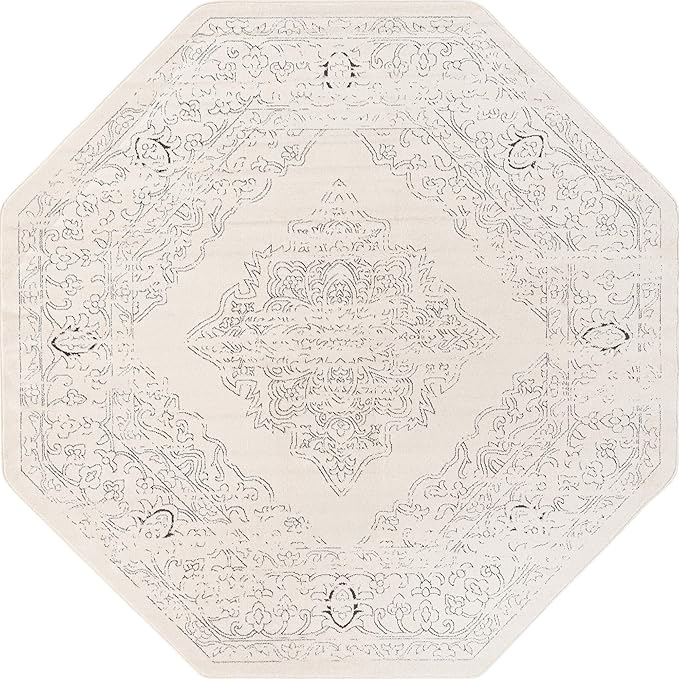 Unique Loom Isabella Collection Area Rug - Rossellini (7' 10" Octagon, White/ Black)