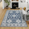 VK VK·LIVING Machine Washable Rug 5'x7' Vintage Design Washable Area Rugs with Non Slip Rugs for Living Room Bedroom Traditional Woven Carpet Stain Resistant Home Decor Office Boho Rug (Navy)