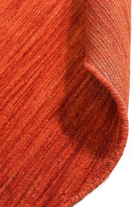 Hand Knotted Loom Wool ECO-Friendly Area Rugs - 8'x8', Round, Light Red Color, Solid Plain Design, High Pile Handmade Anti Skid Area Rugs for Living Room, Bed Room (L00111)