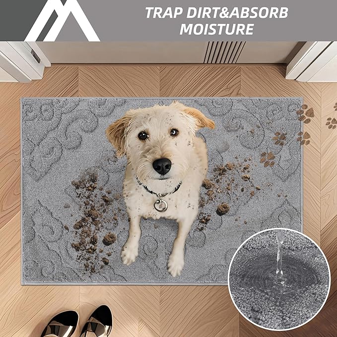 COSY HOMEER Door Mat 20”x32”,Absorbent Dirt Trapper Entryway Rugs,Non-Slip Welcome Mat,Washable Entry Rugs,Low Pile Doormat for Front Back Door,Wet Shoes & Paws,Grey