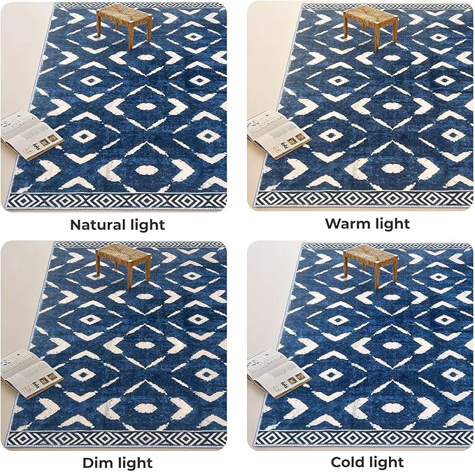 KILOCOCO Hallway Runner Rug 2.6'x10' Runners for Hallways Washable Runner Soft Non Slip Printed Geometric Low-Pile Rugs Runners for Bedroom Kitchen Living Room Boho Rugs, Blue