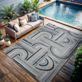 CAMILSON Indoor Outdoor Rug, Blue 10x14 Geometric Arch Striped Large Area Rugs for Patio and Home Areas, Easy-Cleaning Non-Shedding Living Room, Garden and Deck Washable Outside Carpet (10 x 14)