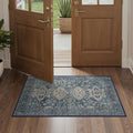 Bavni Washable Rug 2x4, Non Slip Small Runner for Entryway, Kitchen or Bathroom, Vintage Print Thin Low Pile Indoor Carpet, Blue
