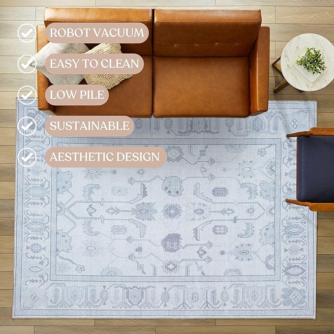 Fame Living Beige Oushak Runner Rug, Modern Runners, Turkish, Eclectic, Floral, Pastel, Washable, Small Throw Rugs, Short Runner for Hallway, Entryway, Foyer, Bedroom, Kitchen, Bathroom, 2'5"x6'5"