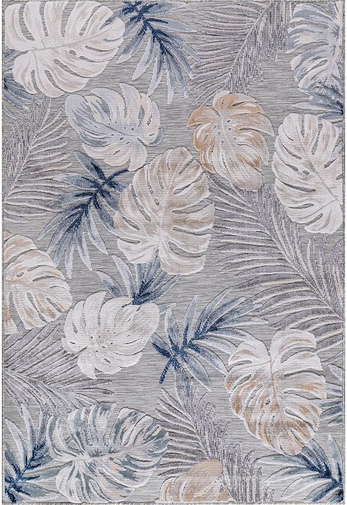 CAMILSON Indoor Outdoor Rug, Blue 6’x9’ Leaf Tropical Botanical Area Rugs for Indoor and Outdoor patios, Easy-Cleaning Non-Shedding Living Room, Garden and Kitchen Washable Outside Carpet (6x9)
