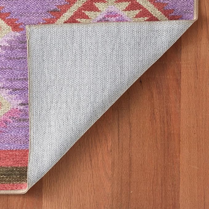 Dash & Albert Rhapsody Spice Machine Washable Rug, 4 X 6 Feet, Red/Purple Graphic Pattern - Premium Luxury Hotel Quality Soft Breathable Hypoallergenic Machine Washable Easy Care All Season