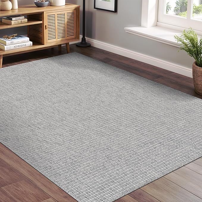 Beverly Rug Easy Jute Gray Rug 6x9 Solid Washable Durable Outdoor Indoor Area Rugs for Living Dining Room Patio Office Stain Resistant Non Shedding Casual Indoor Outside Carpet (6 x 9 Gray)