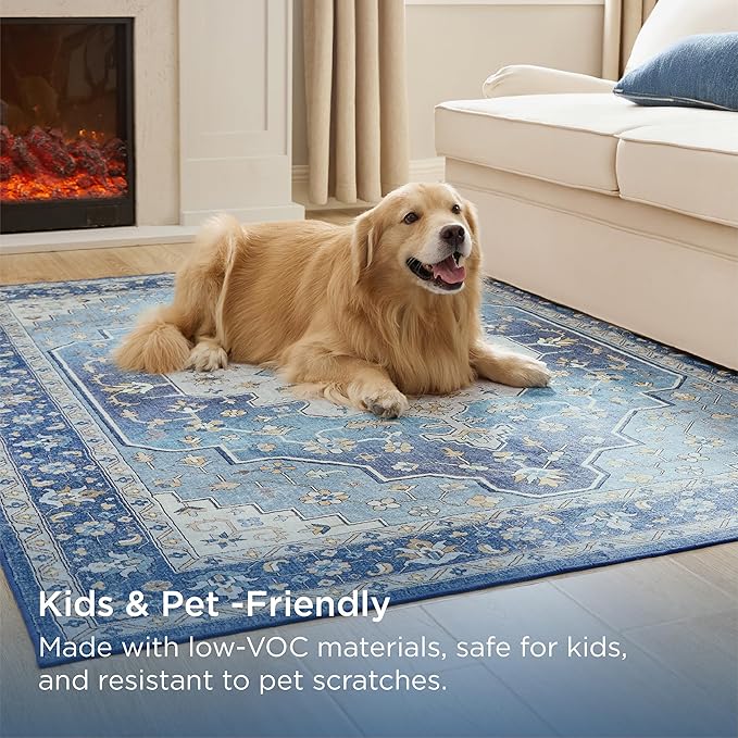 Bedsure 8x10 Area Rugs for Living Room, Machine Washable Rugs, Non-Slip Backing, Non-Shedding, Vintage Low Pile Easy Care Throw Carpet for Bedroom Dining Room, Taupe